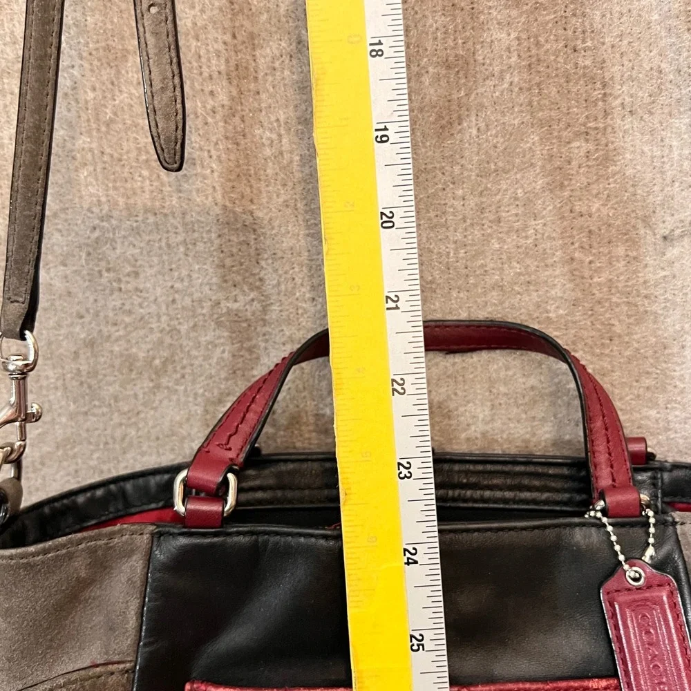 Coach Satchel Handbag Women Small Black Leather Suede Quilted Red Crossbody